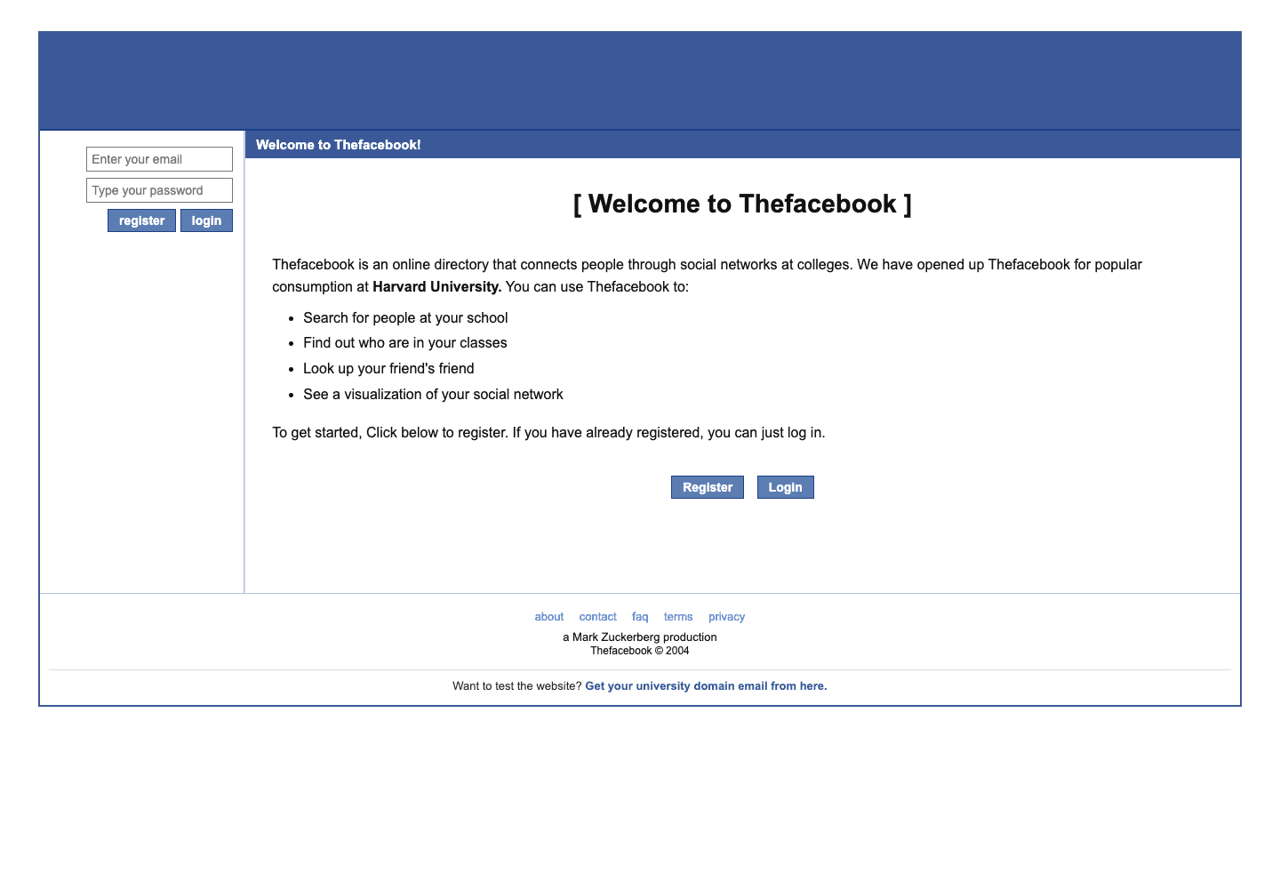 Thefacebook 2004 interface